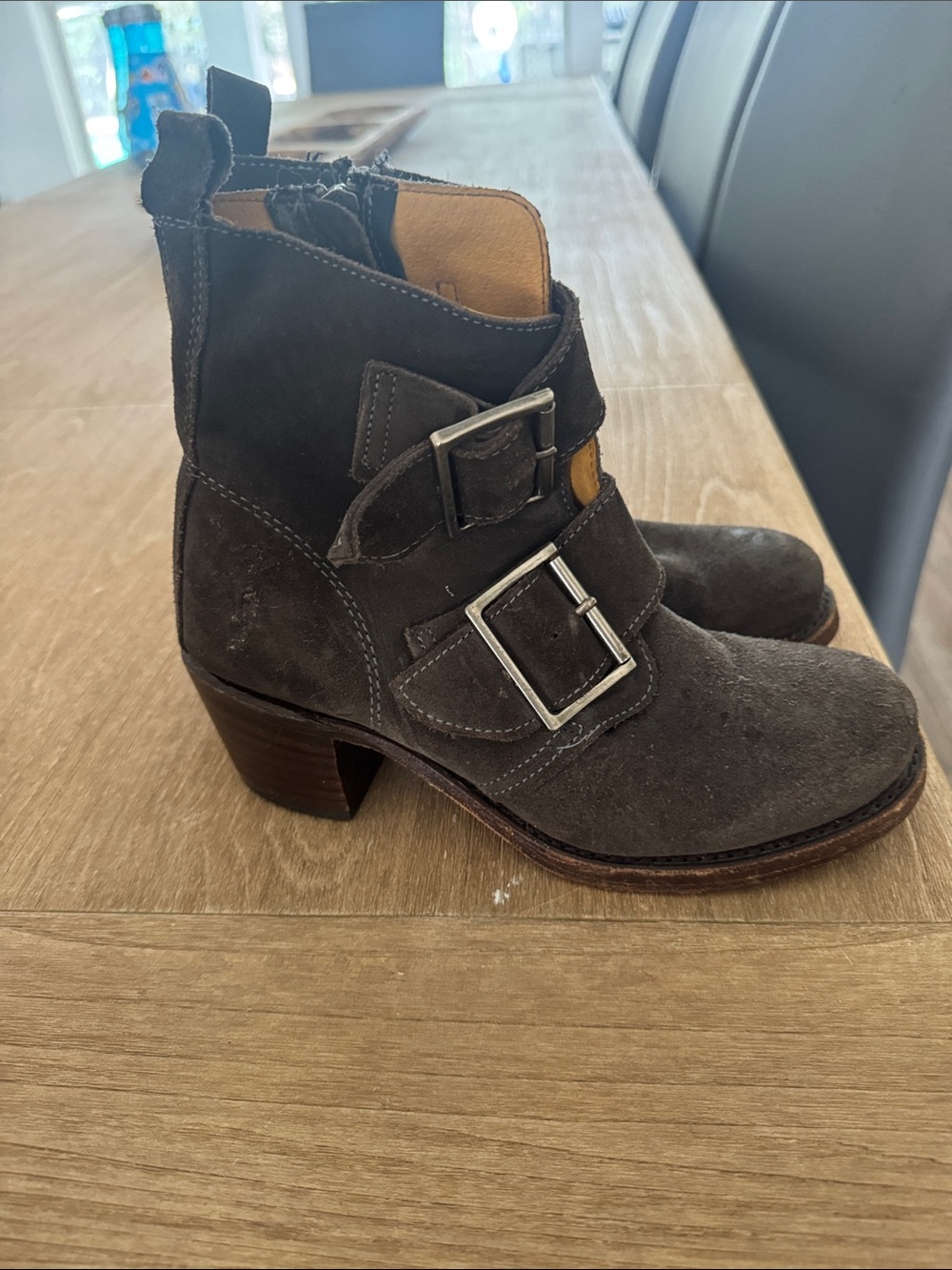 Women's Frye Suede Buckle Ankle Boots - Charcoal